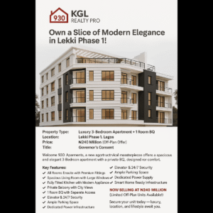 3 Bedroom Apartment in Lekki Phase 1 for Sale